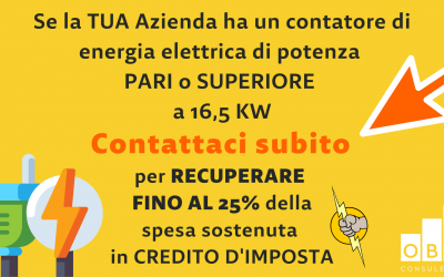 Credito d’imposta FINO AL 25% ENERGIA ELETTRICA